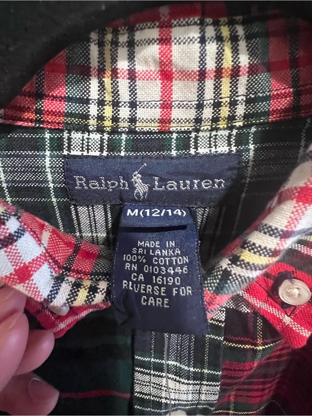 Ralph Lauren Split Plaid Button-Down Shirt - Navy, Green & Red boys Medium